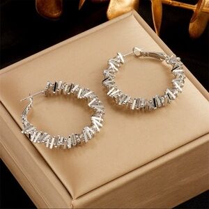 Sterling Silver Textured Hoop Earrings - Silver
